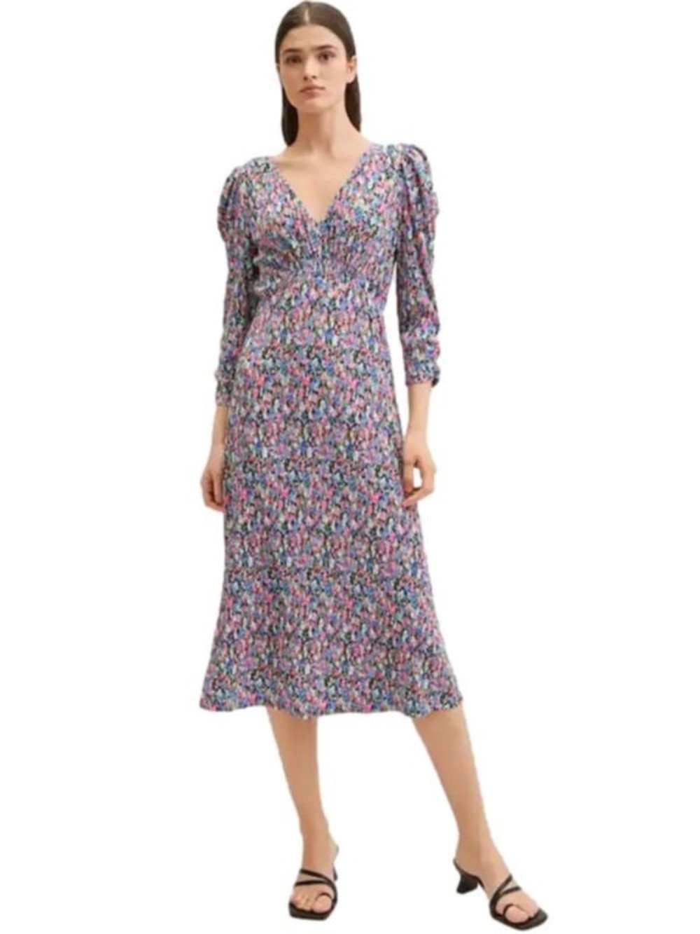 Mango Floral Puff Sleeve Midi Dress Size 10